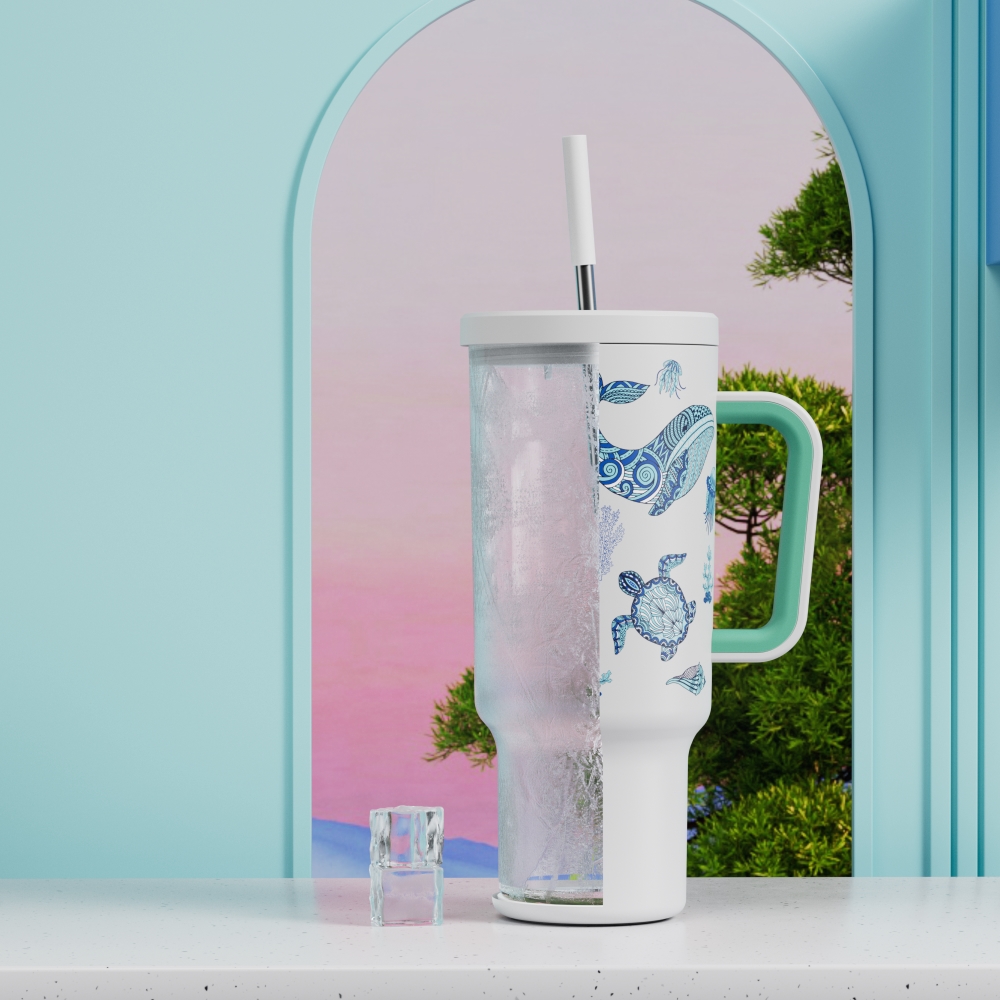 40oz Tumbler With Straw Halloween Special Edition-White Marine Animal - Luminous