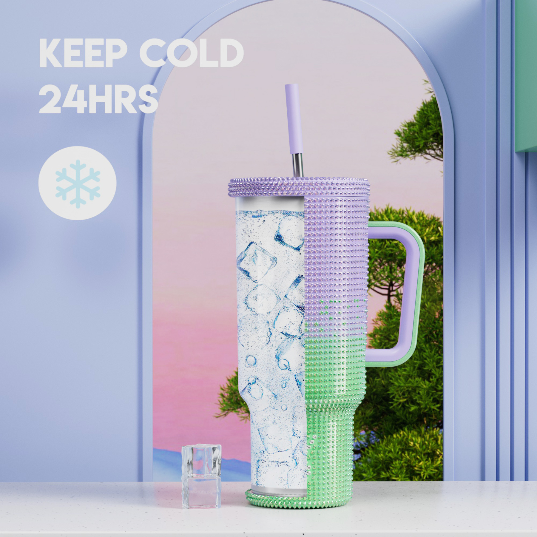 40oz Tumbler With Straw Bling Collection-Green Purple