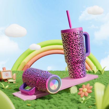 24oz tumbler straw animal print rainbow leopard