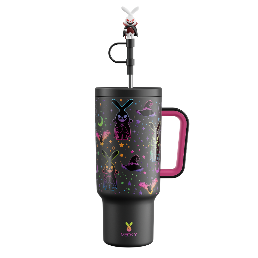 40oz Tumbler With Straw Halloween Special Edition-Black Bunny Halloween - Luminous