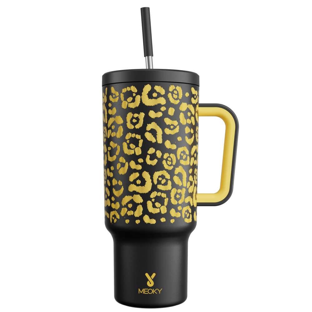 40oz Tumbler With Straw Animal Print Collection-Gold Leopard