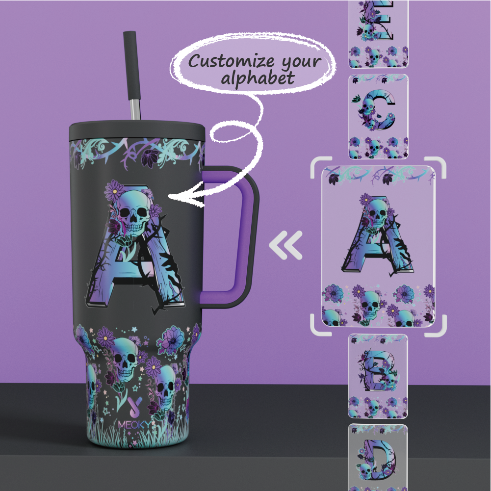 40oz Tumbler With Straw Customized - Custom Halloween Alphabet and Text - Happy Howl-o'-ween! Trick-or-treat! - Gifts for yourself, friends, family and lover!