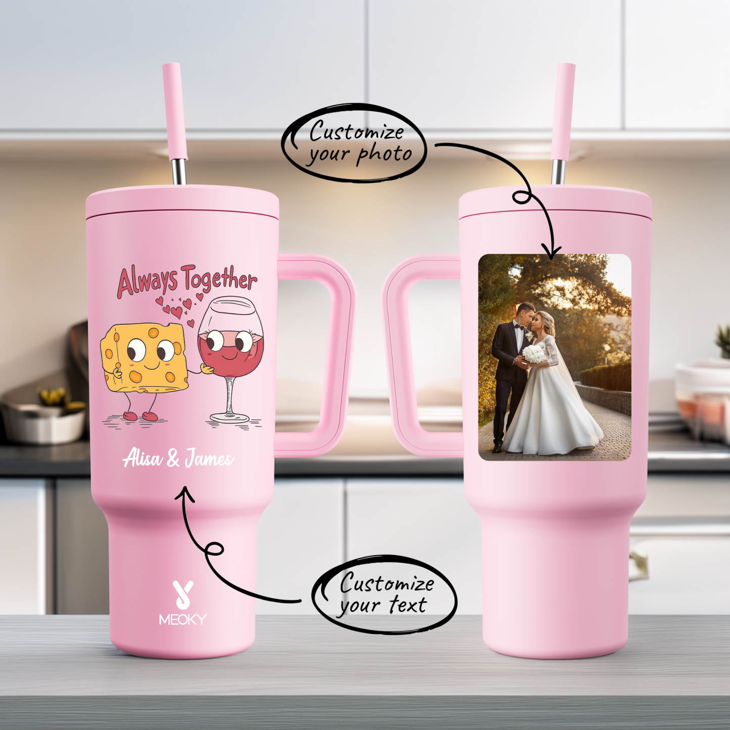 40oz Tumbler With Straw Customized -You & Me ?C Perfect Pair, Perfect Taste