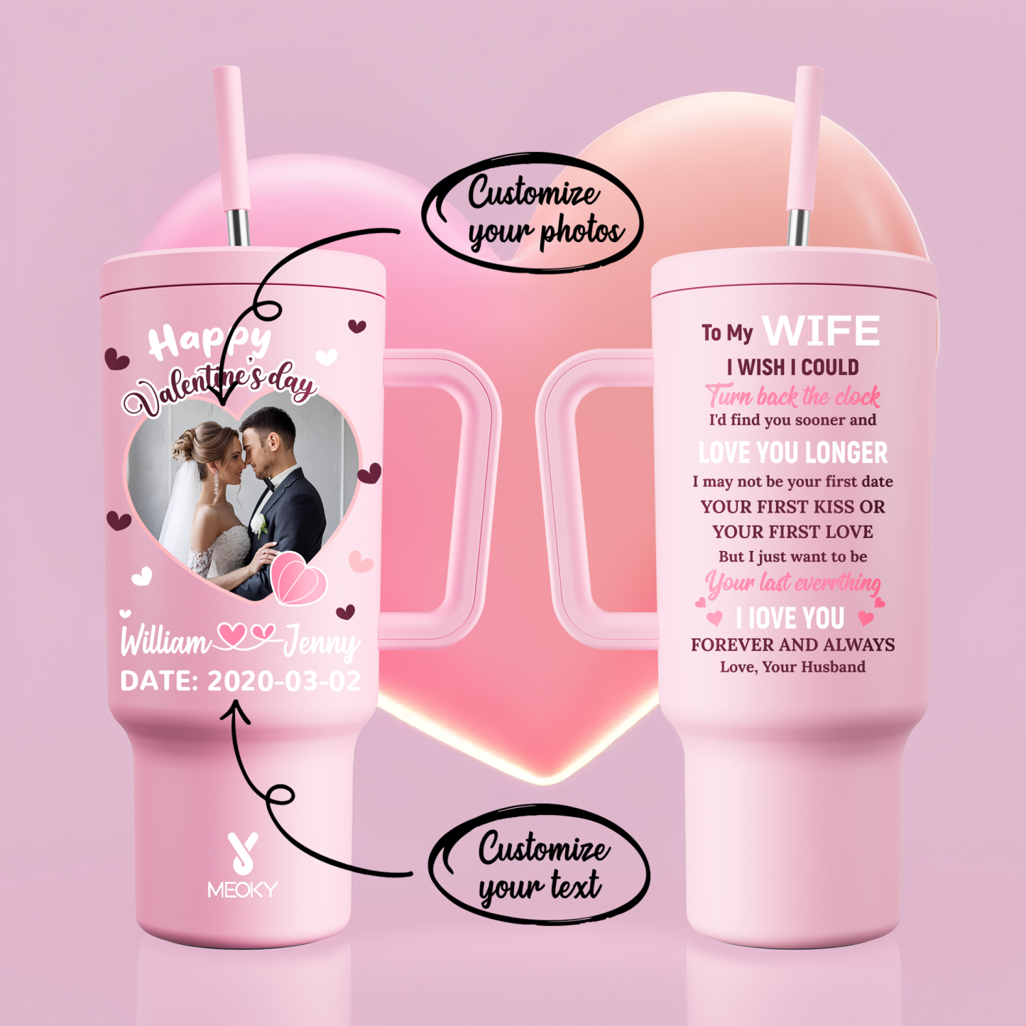 A Love Letter To Her - Customized 40oz Tumbler With Straw - Best Valentine's Day Gifts for Loved Ones