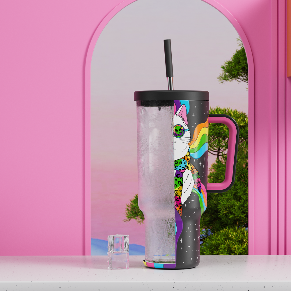 40oz Tumbler With Straw Halloween Special Edition-White Cat