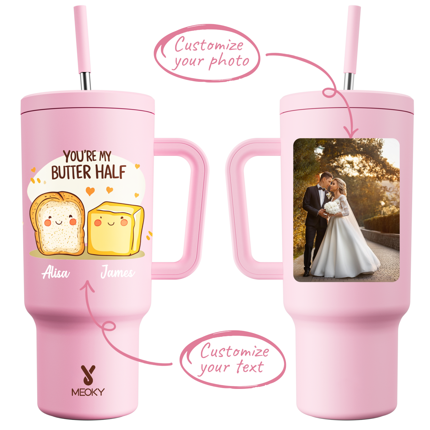 40oz Tumbler With Straw Customized -You're My Butter Half?C A Sip of Love for You!
