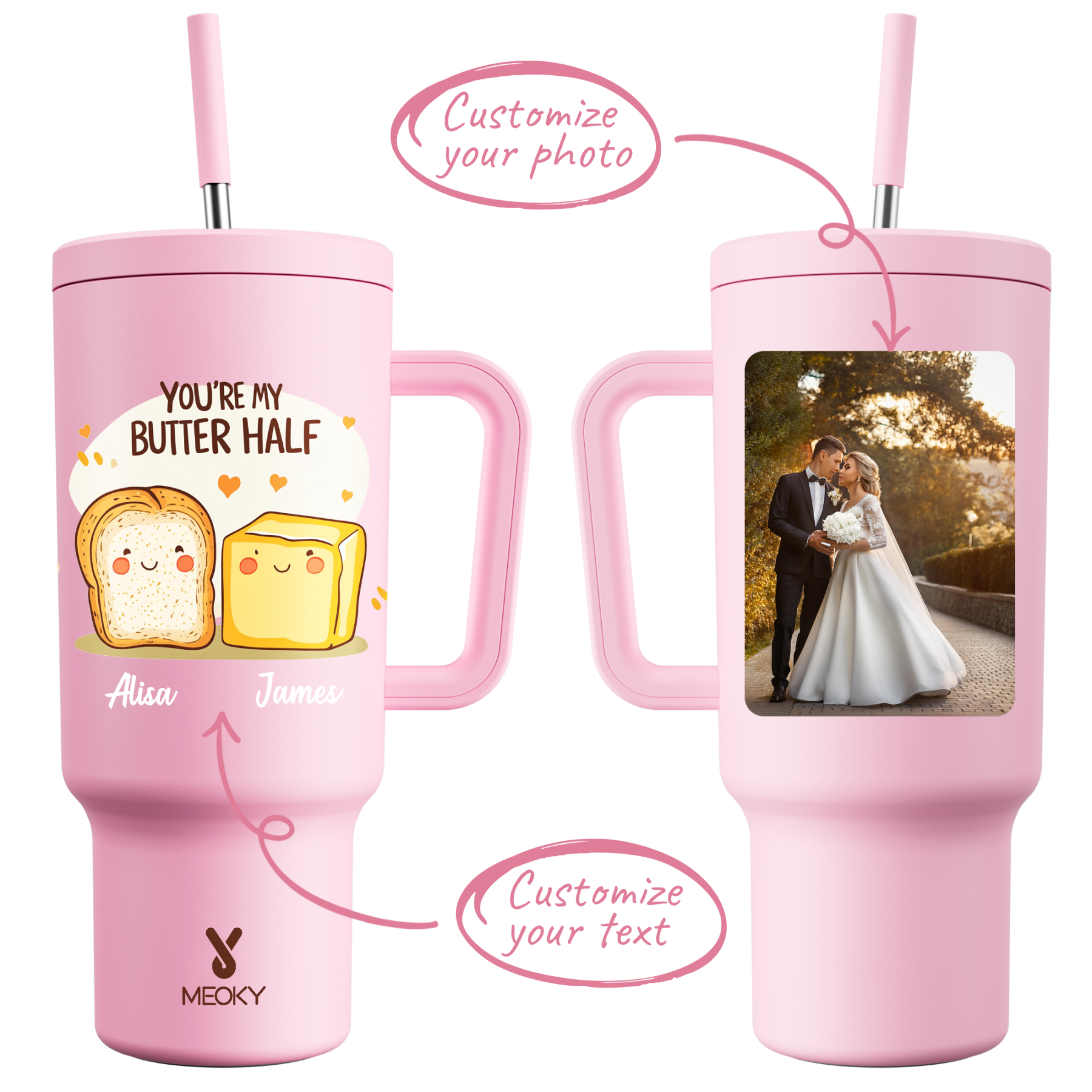 40oz Tumbler With Straw Customized -You're My Butter Half?C A Sip of Love for You!