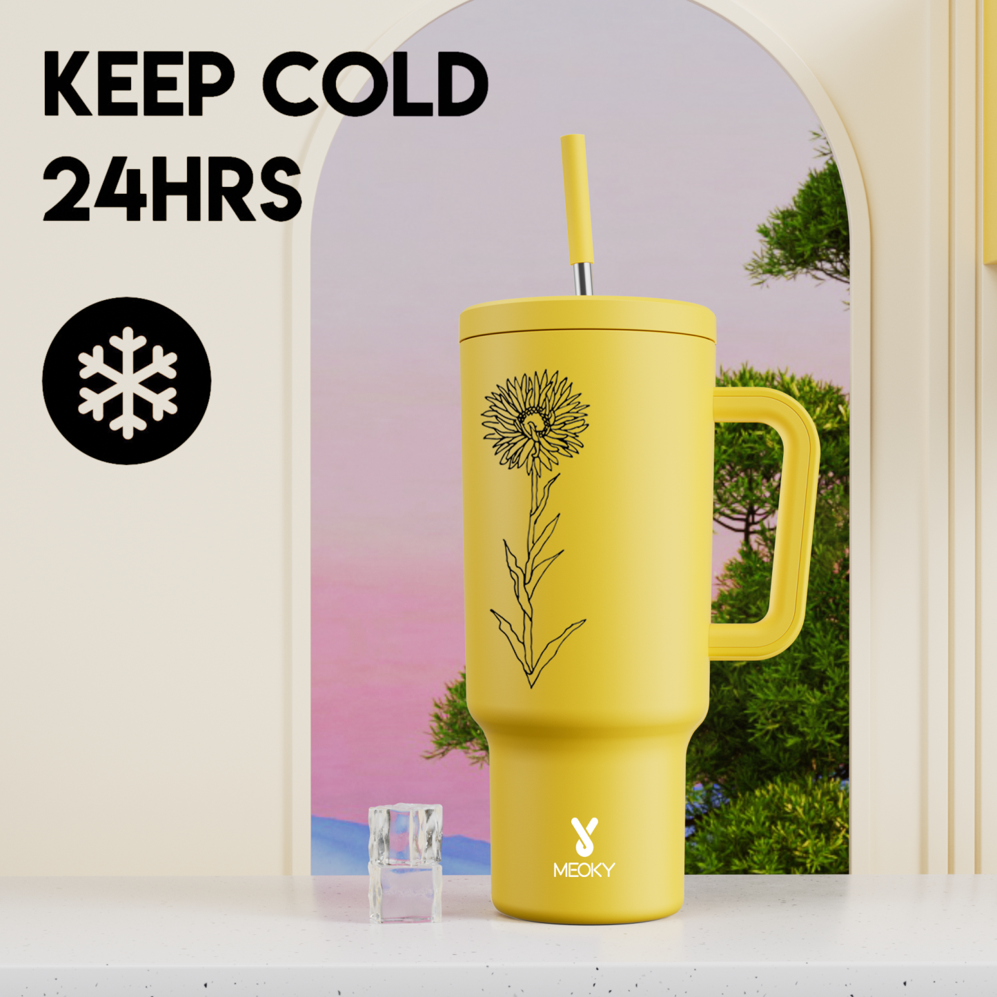 40oz Tumbler With Straw Customized - Monthly Flower