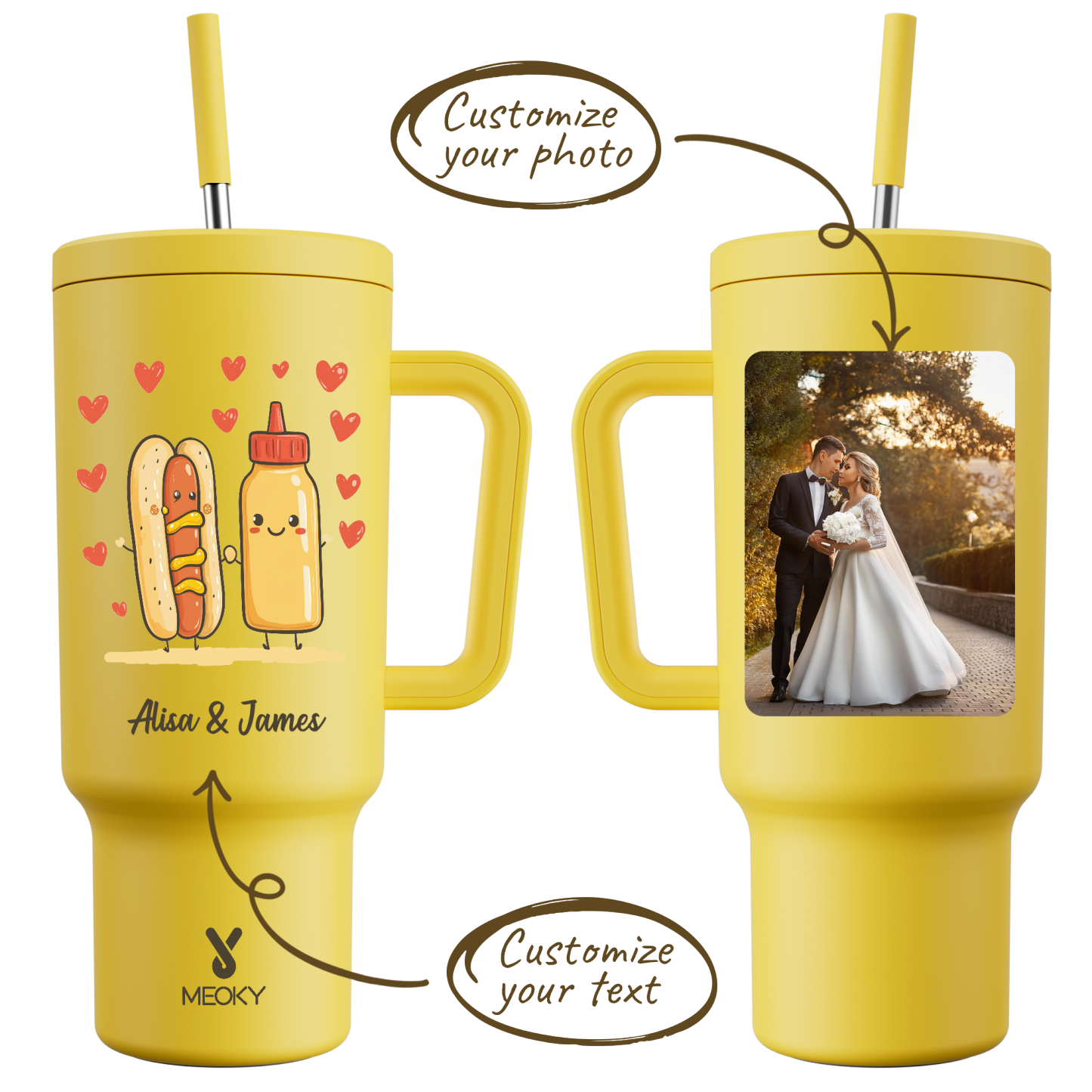 40oz Tumbler With Straw Customized - Some Connections Are Simply Inseparable - Just Like Hot Dogs And Mustard!