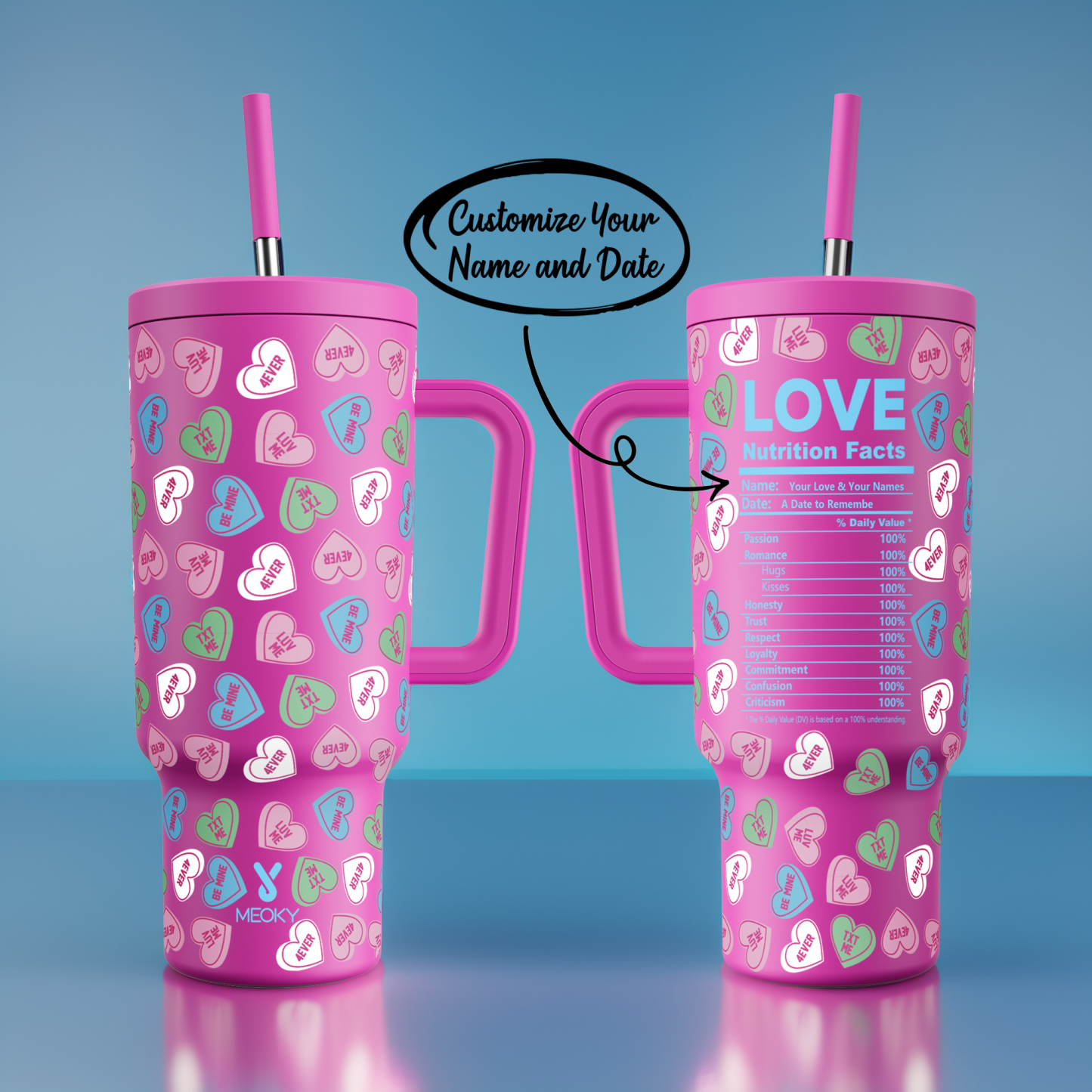 40oz Tumbler With Straw Customized - Valentine's Day Gifts Custom Design