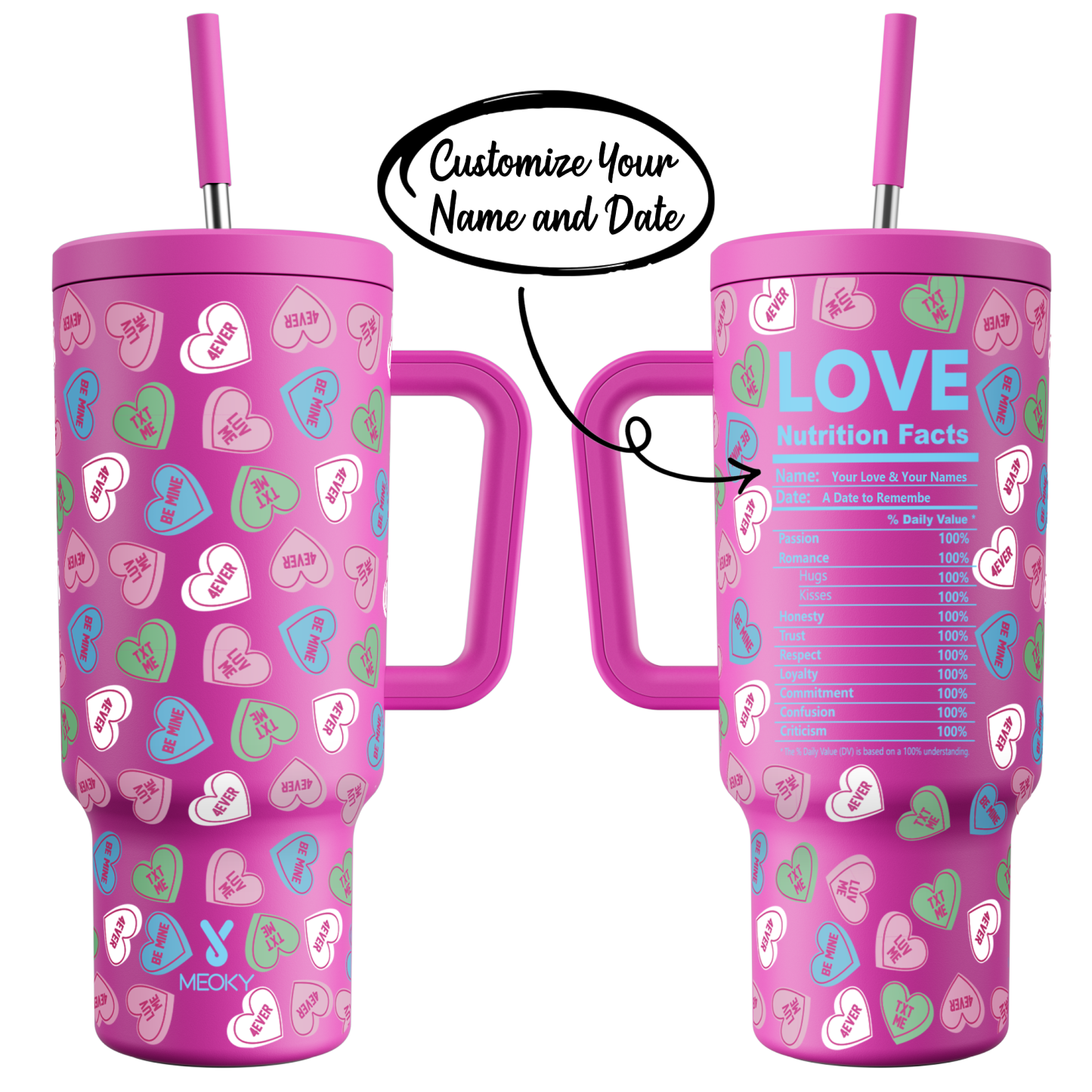 40oz Tumbler With Straw Customized - Valentine's Day Gifts Custom Design