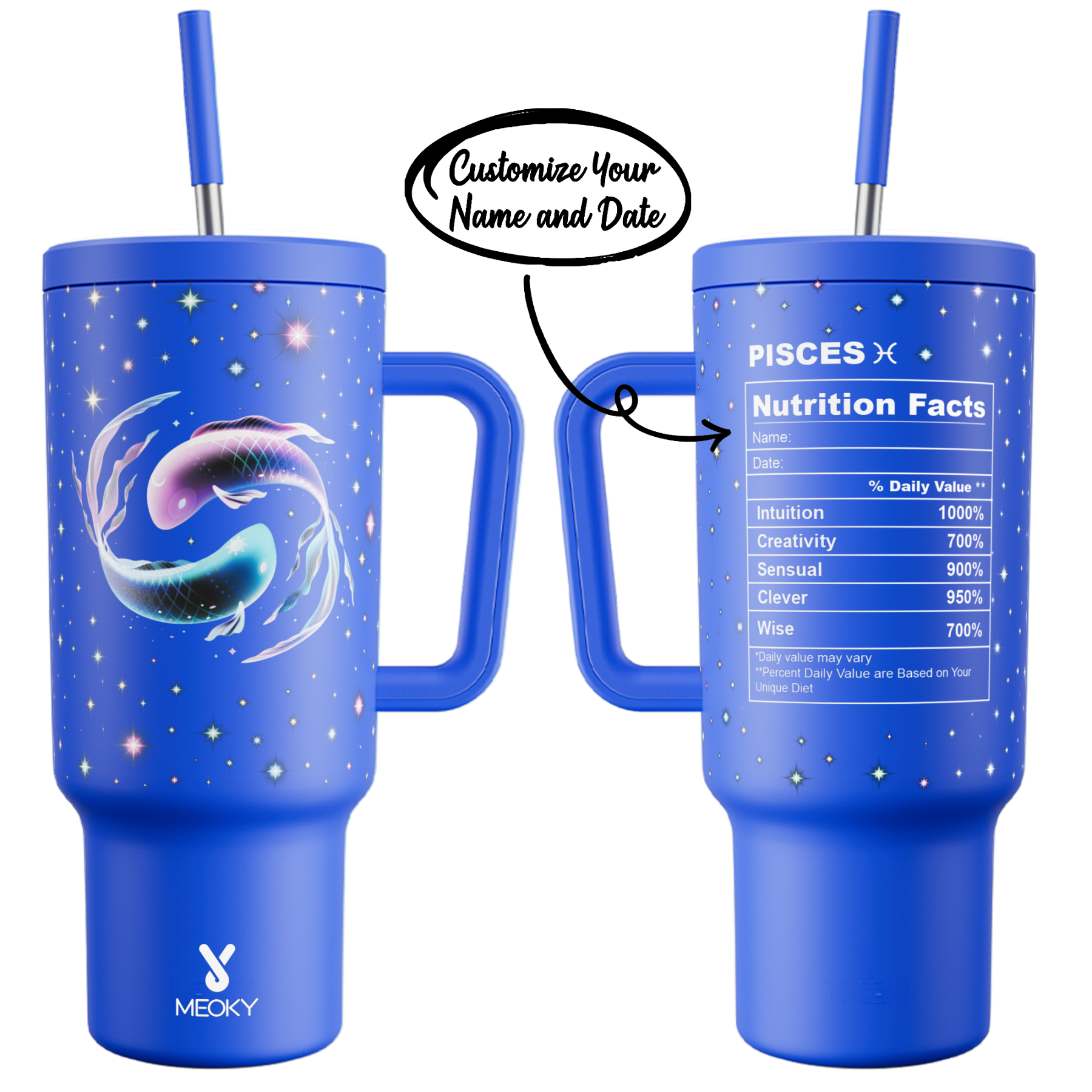 40oz Tumbler With Straw Customized - Zodiac Signs - Custom ID Card - Birthday gifts for yourself, friends, family and lover