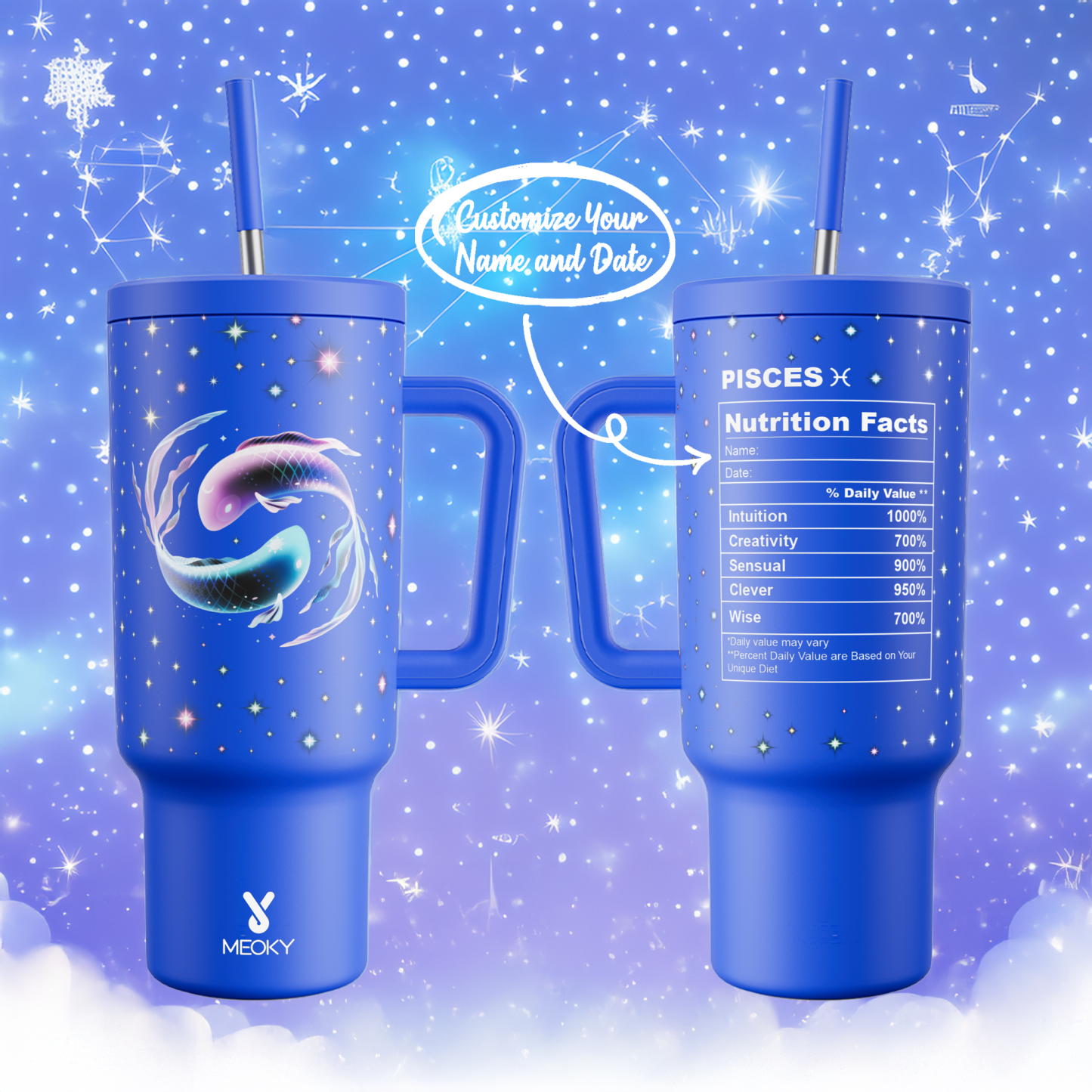 40oz Tumbler With Straw Customized - Zodiac Signs - Custom ID Card - Birthday gifts for yourself, friends, family and lover