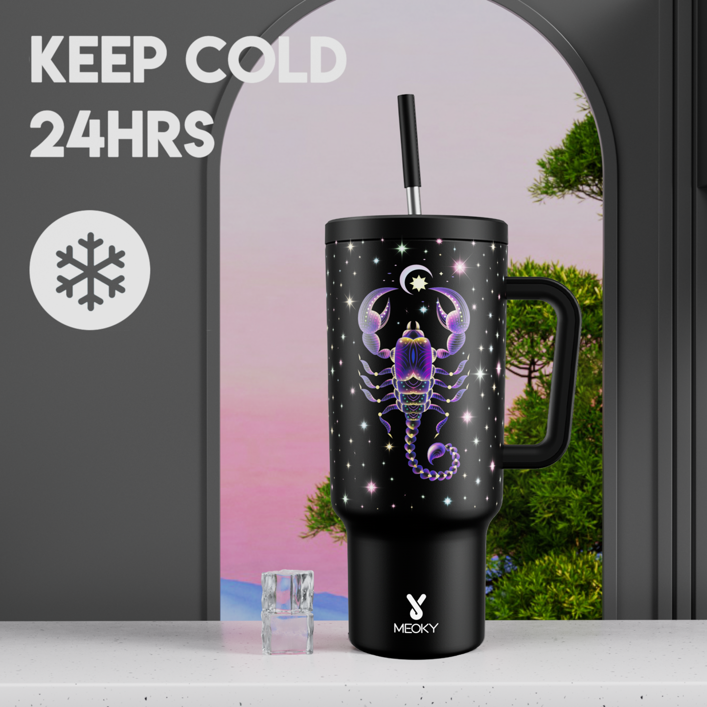 40oz Tumbler With Straw Customized - Zodiac Signs - Custom ID Card - Birthday gifts for yourself, friends, family and lover