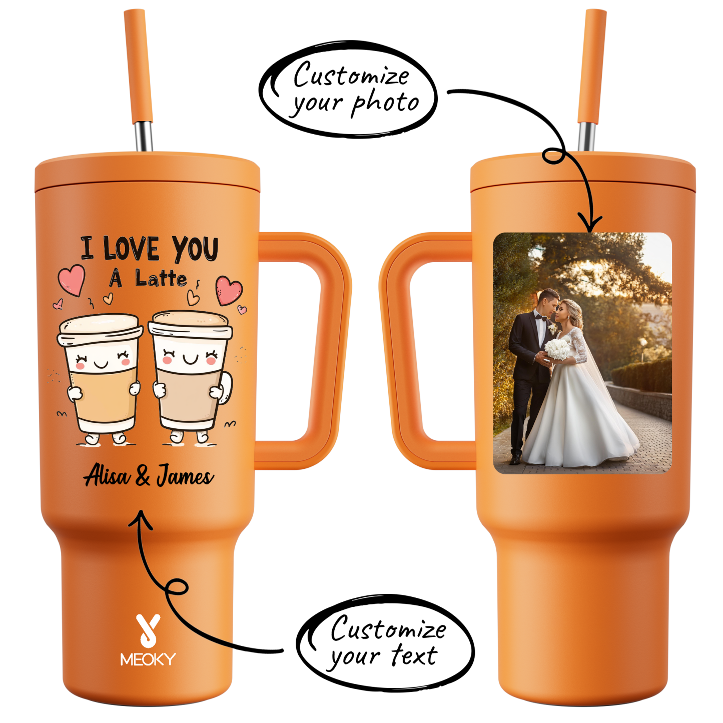 40oz Tumbler With Straw Customized - I Love You A Latte - Best Valentine's Day Gifts for Loved Ones