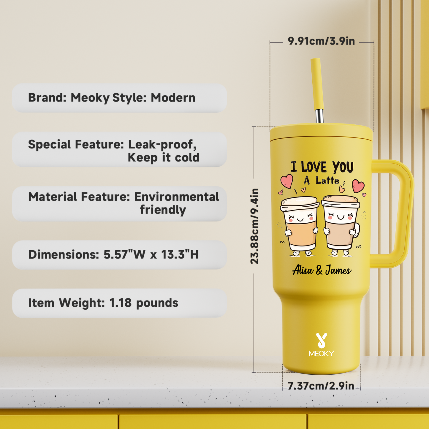40oz Tumbler With Straw Customized - I Love You A Latte - Best Valentine's Day Gifts for Loved Ones