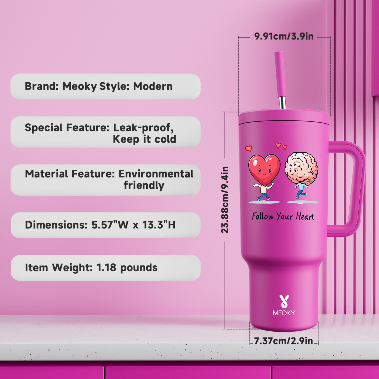 Follow You Heart - Customized 40oz Tumbler With Straw - Best Valentine's Day Gifts for Loved Ones