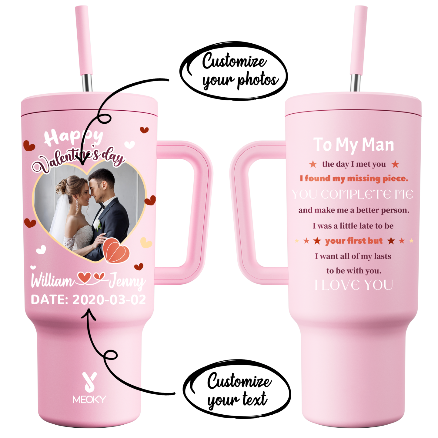 A Love Letter To Him - Customized 40oz Tumbler With Straw - Best Valentine's Day Gifts for Loved Ones