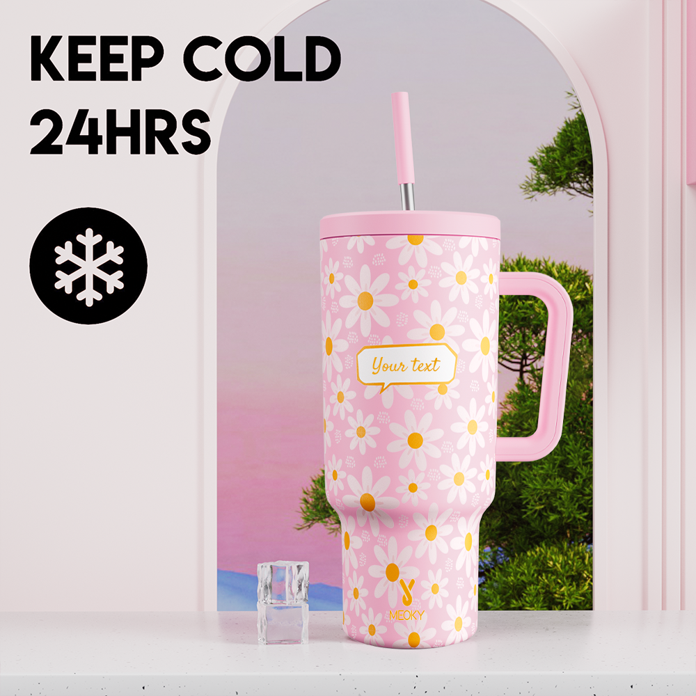 40oz Tumbler With Straw Customized - Floral