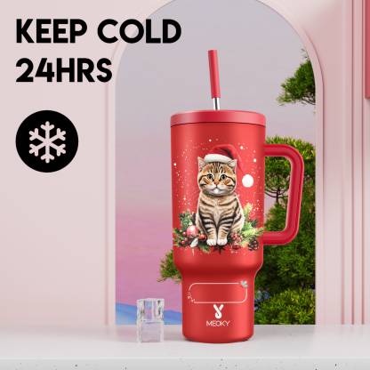 Spend Christmas With Your Funny Cat! - 40oz Tumbler With Straw Customized -  Merry Christmas! 