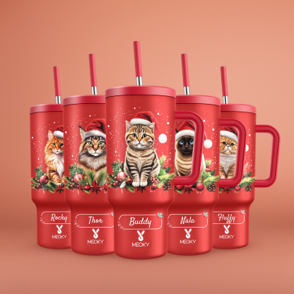 Spend Christmas With Your Funny Cat! - 40oz Tumbler With Straw Customized -  Merry Christmas! 