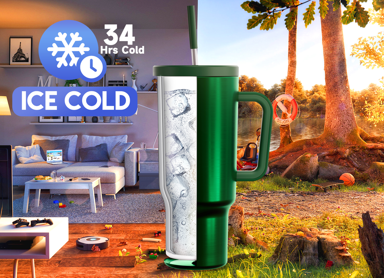 40oz Tumbler With Straw Pure Collection-Forest Green