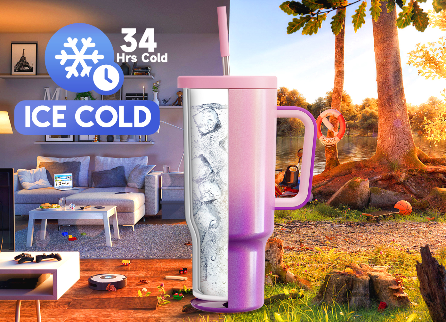 40oz Tumbler With Straw Gradient Collection-purple pink