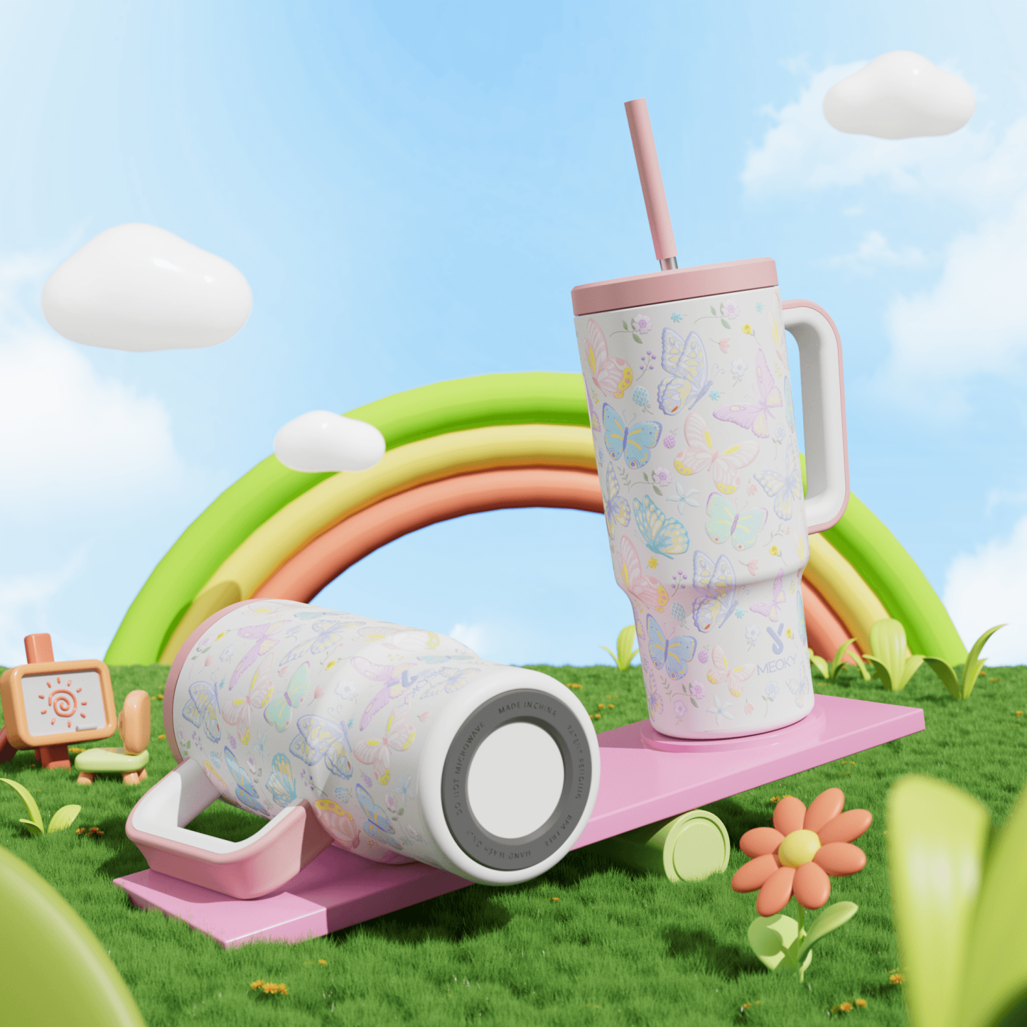 24oz tumbler straw fantasy white butterfly