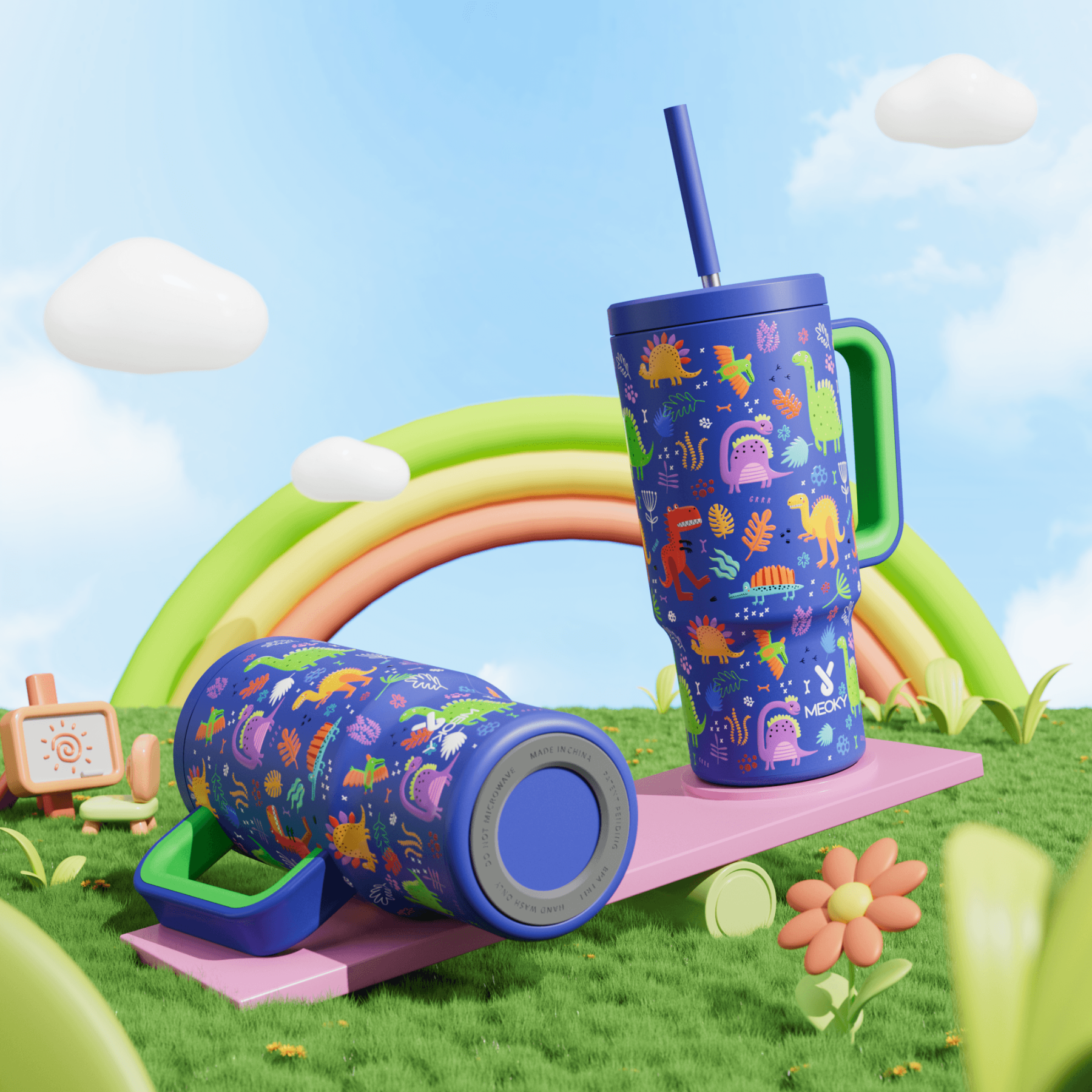 24oz tumbler straw fantasy blue dinosaur