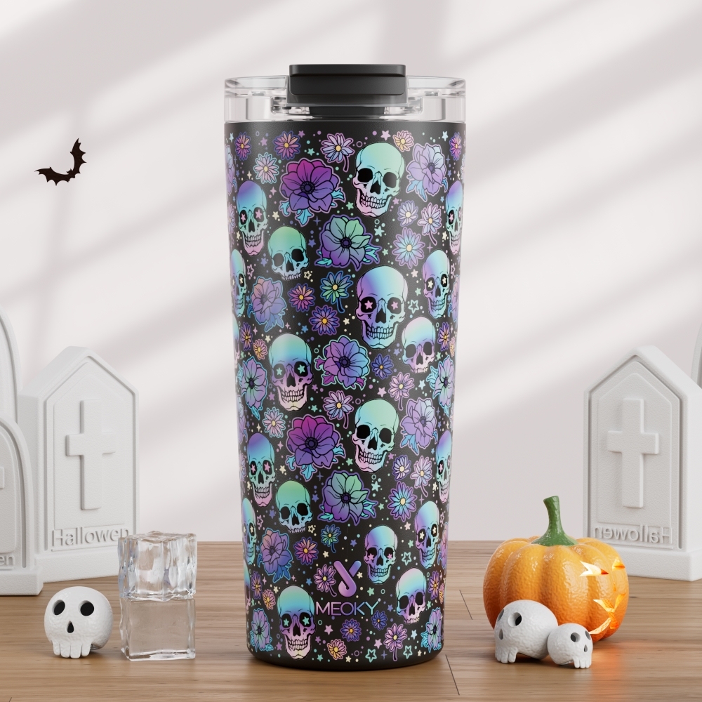 24oz cold cup 2 in 1 lid halloween black skull