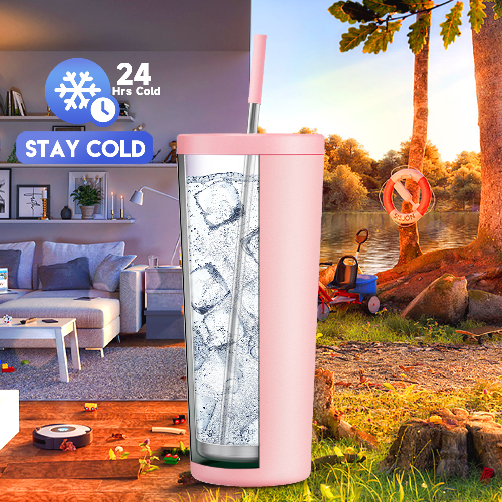 24oz cold cup straw pure light pink
