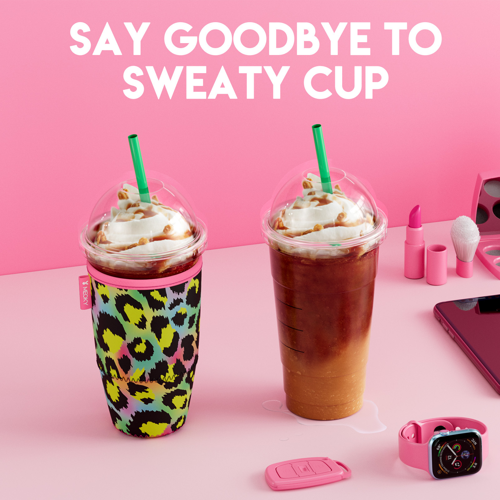 cup sleeve rainbow leopard