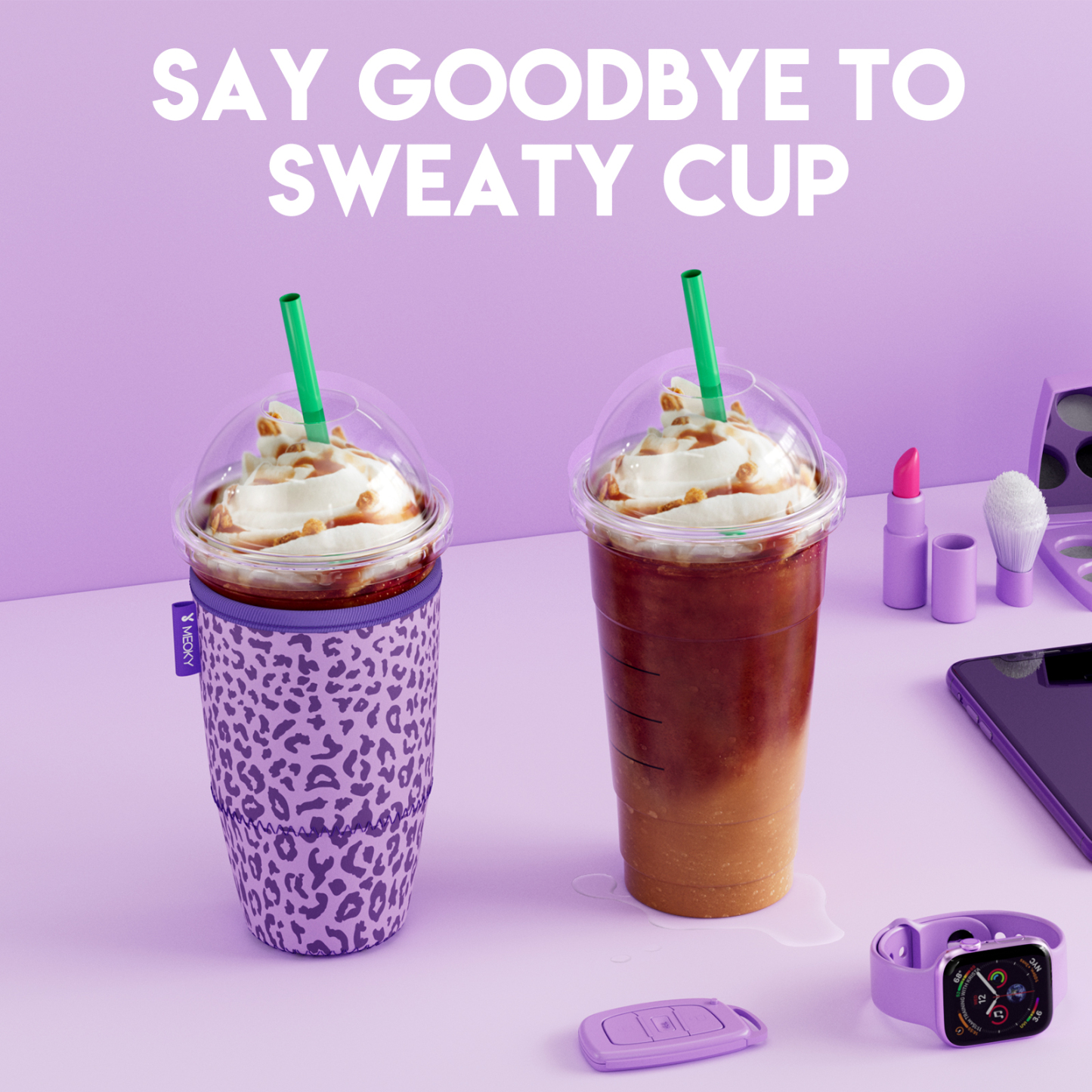 cup sleeve purple leopard