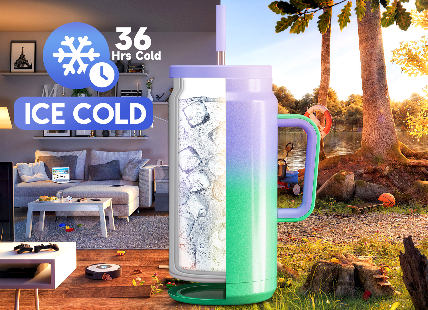 50oz water bottle straw gradient green purple