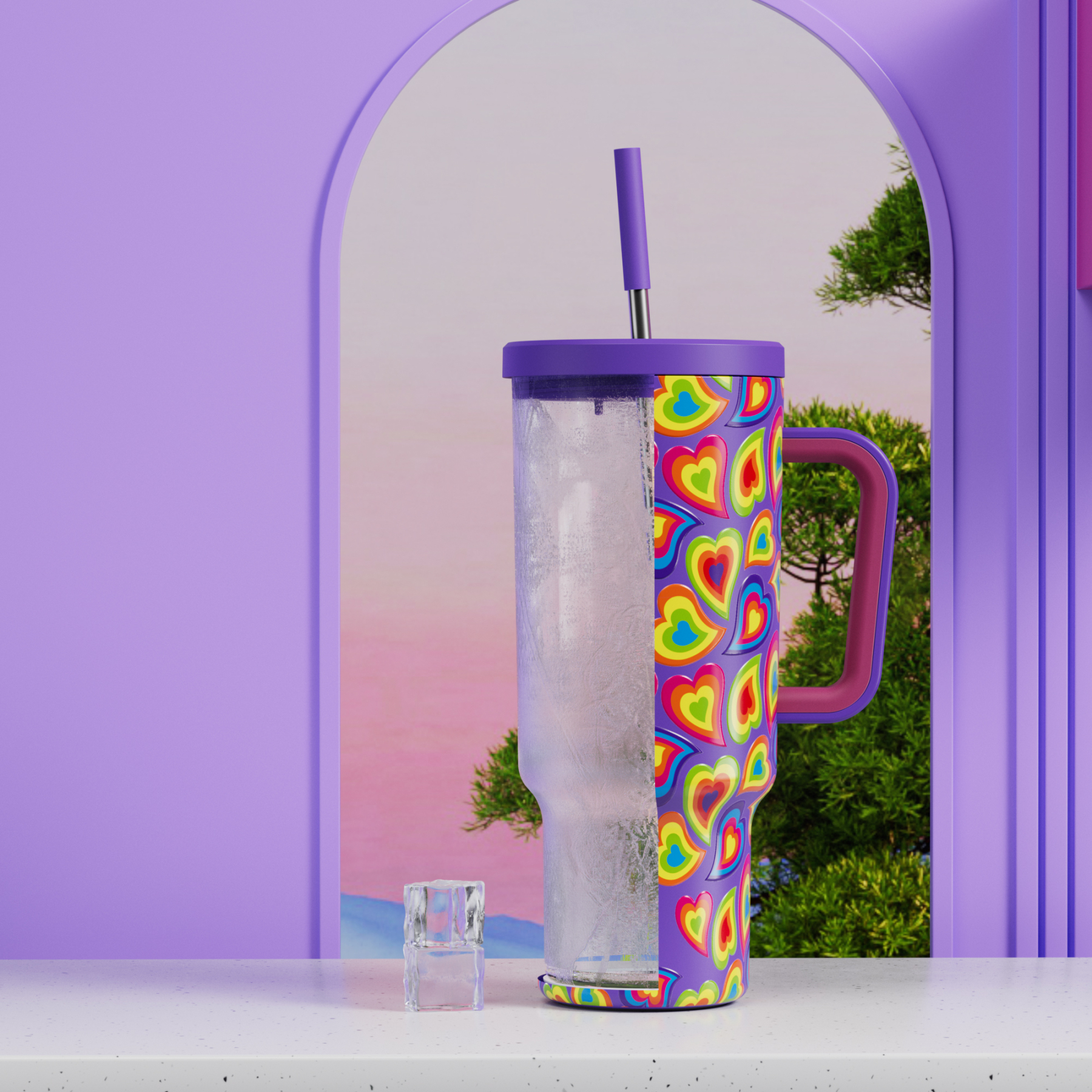 40oz Tumbler With Straw Valentine Collection-Purple Love
