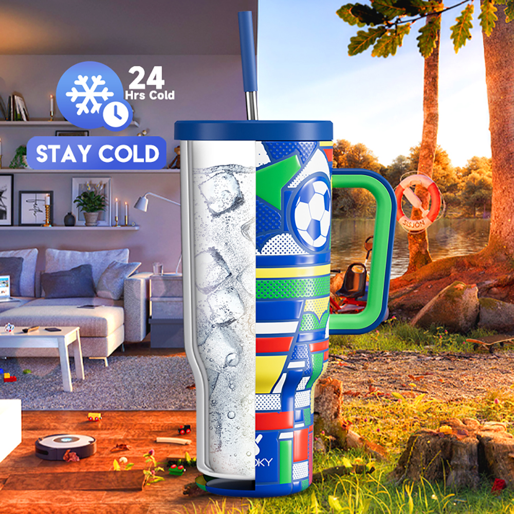 40oz Tumbler With Straw Football Collection-Blue Football