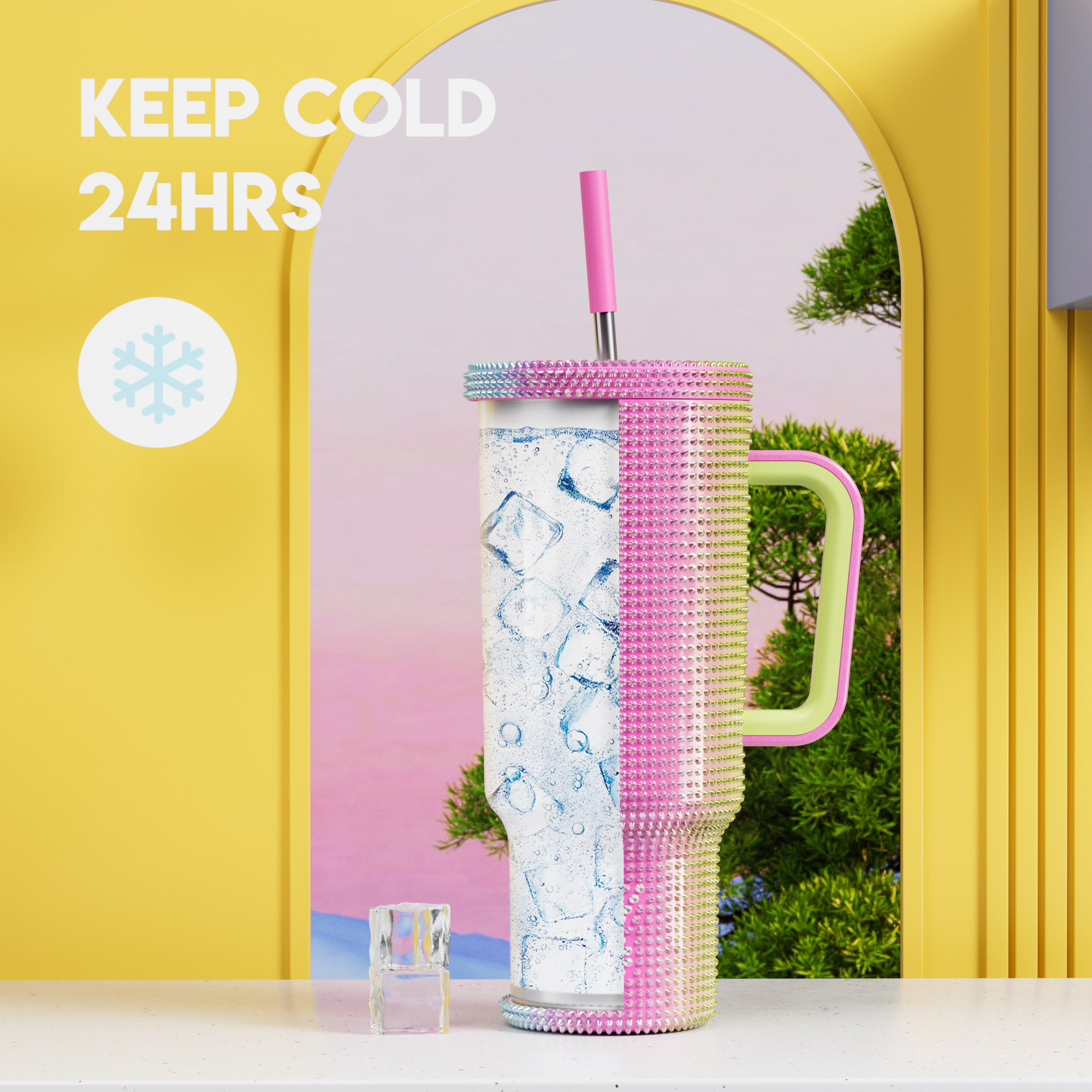 40oz Tumbler With Straw Bling Collection-Rainbow
