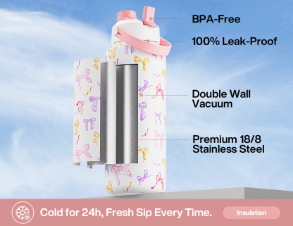 40 oz Insulated Water Bottle with 2-in-1 Straw and Spout Lid Ribbon Whimsy