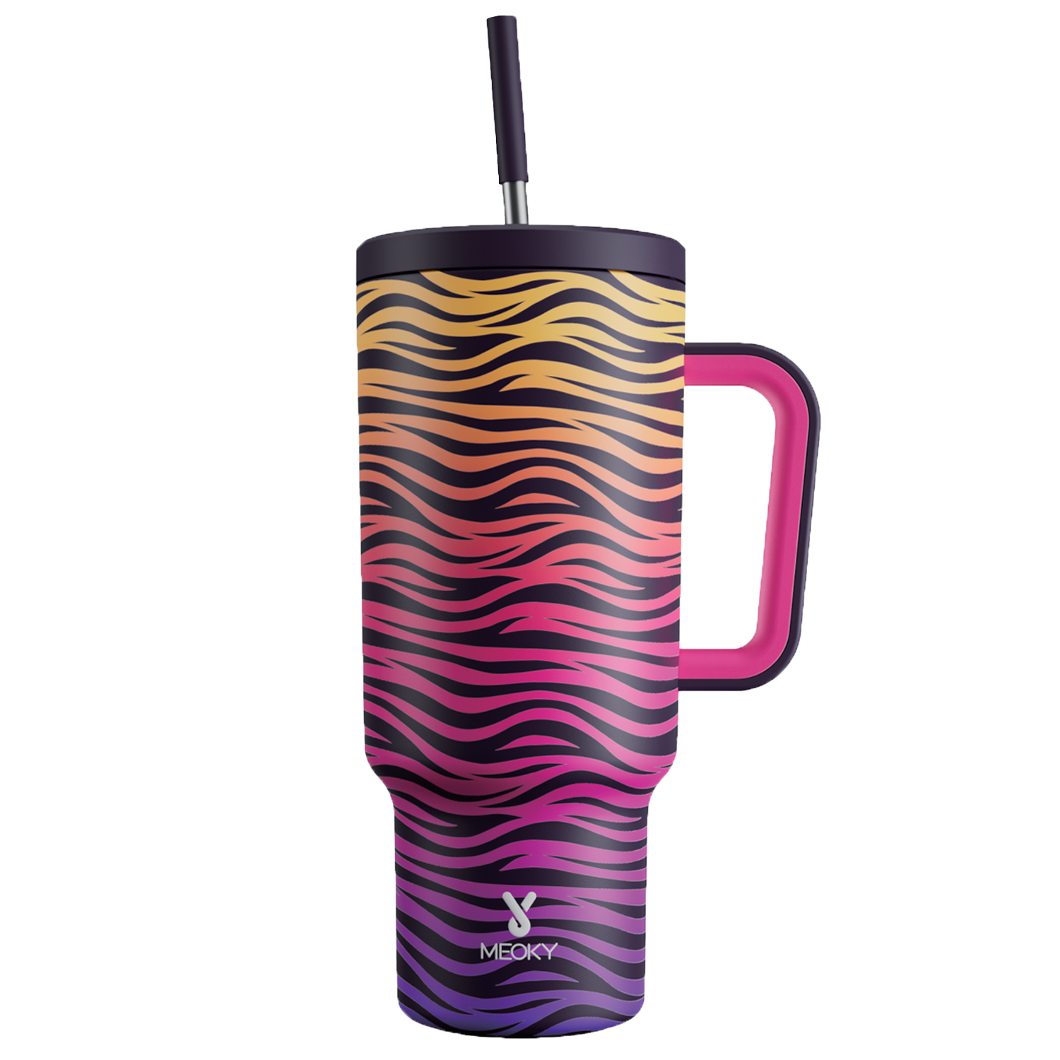 40oz Tumbler With Straw Animal Print Collection-Purple Gradient Zebra