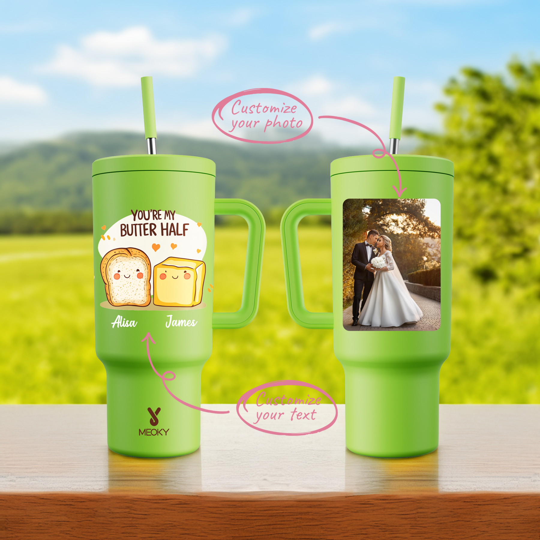 40oz Tumbler With Straw Customized -You're My Butter Half?C A Sip of Love for You!