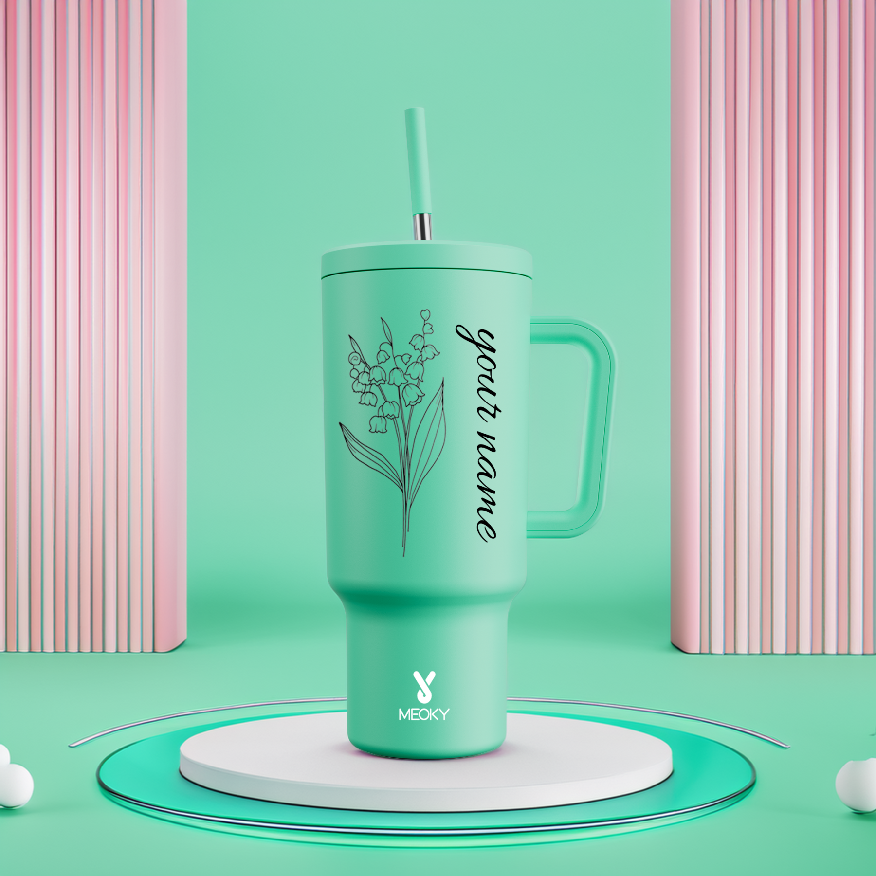 40oz Tumbler With Straw Customized - Monthly Flower