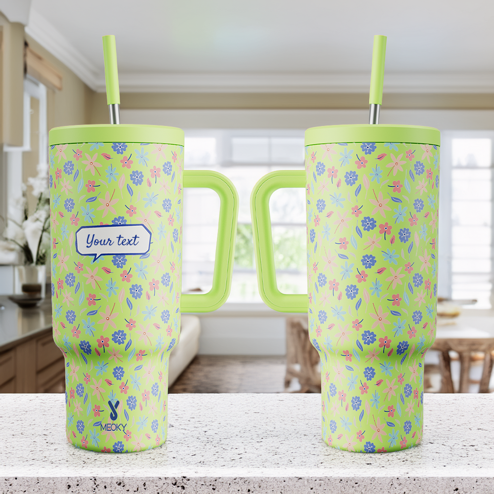 40oz Tumbler With Straw Customized - Floral