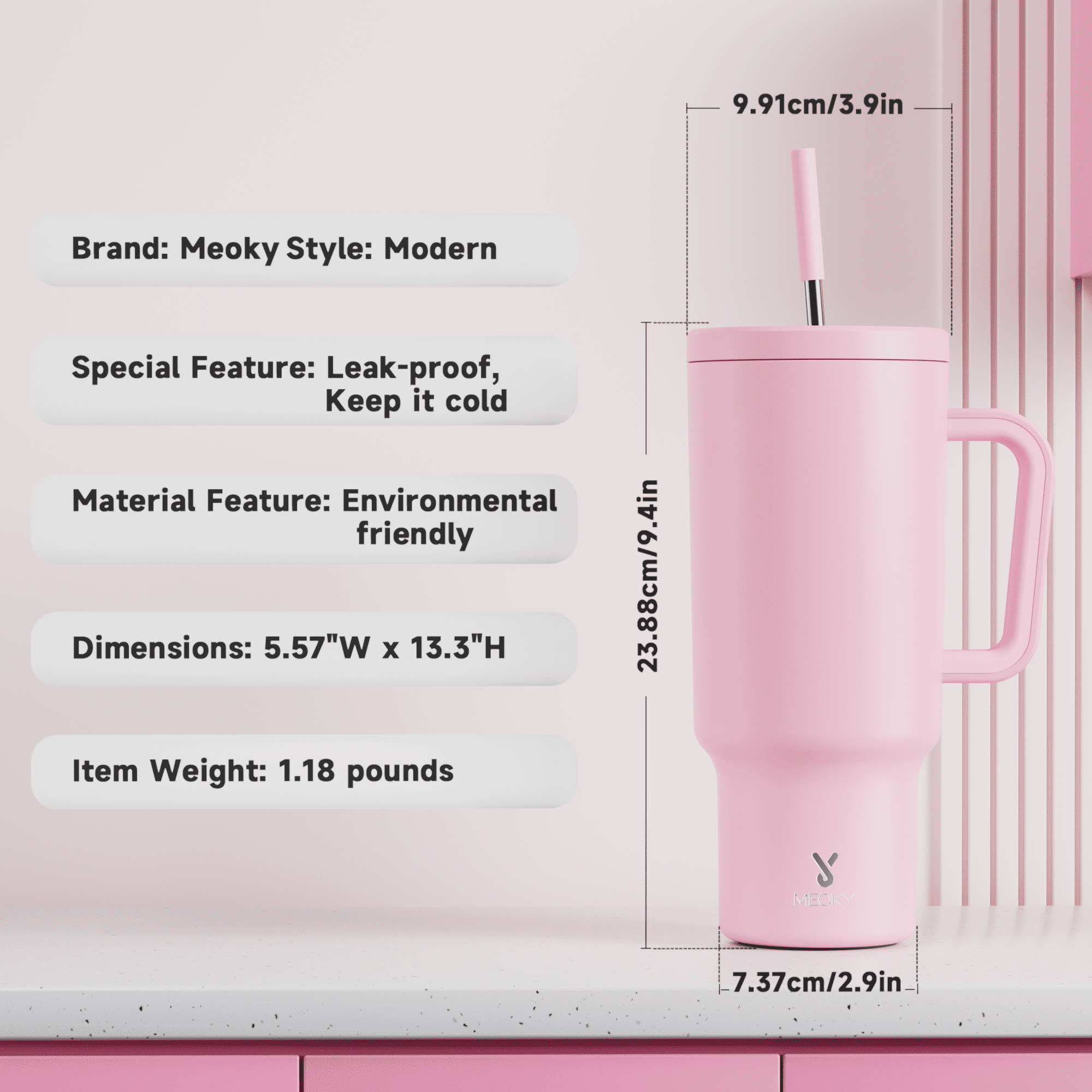 40oz Tumbler With Straw Monochrome Collection-Pale Pink