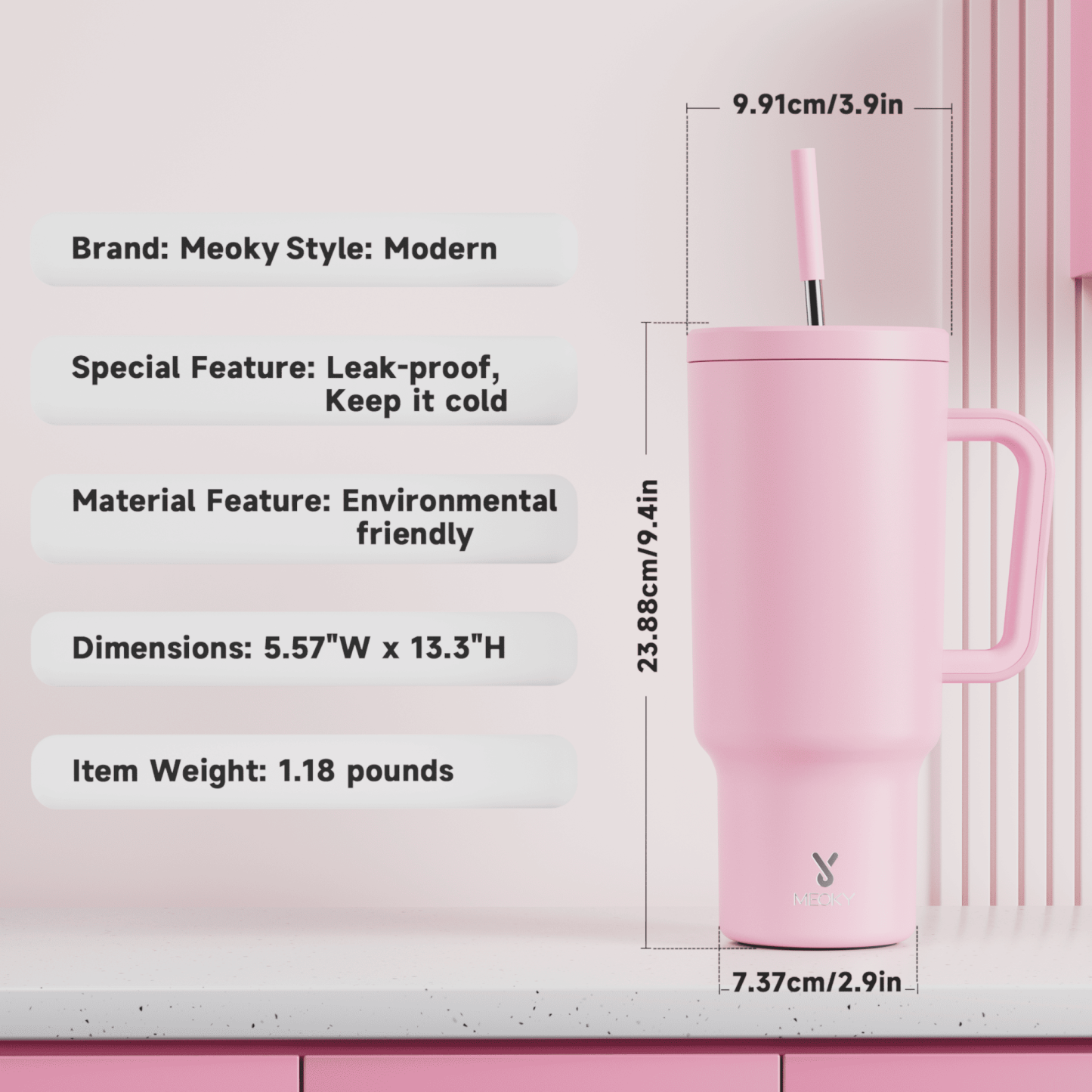 40oz Tumbler With Straw Monochrome Collection-Pale Pink