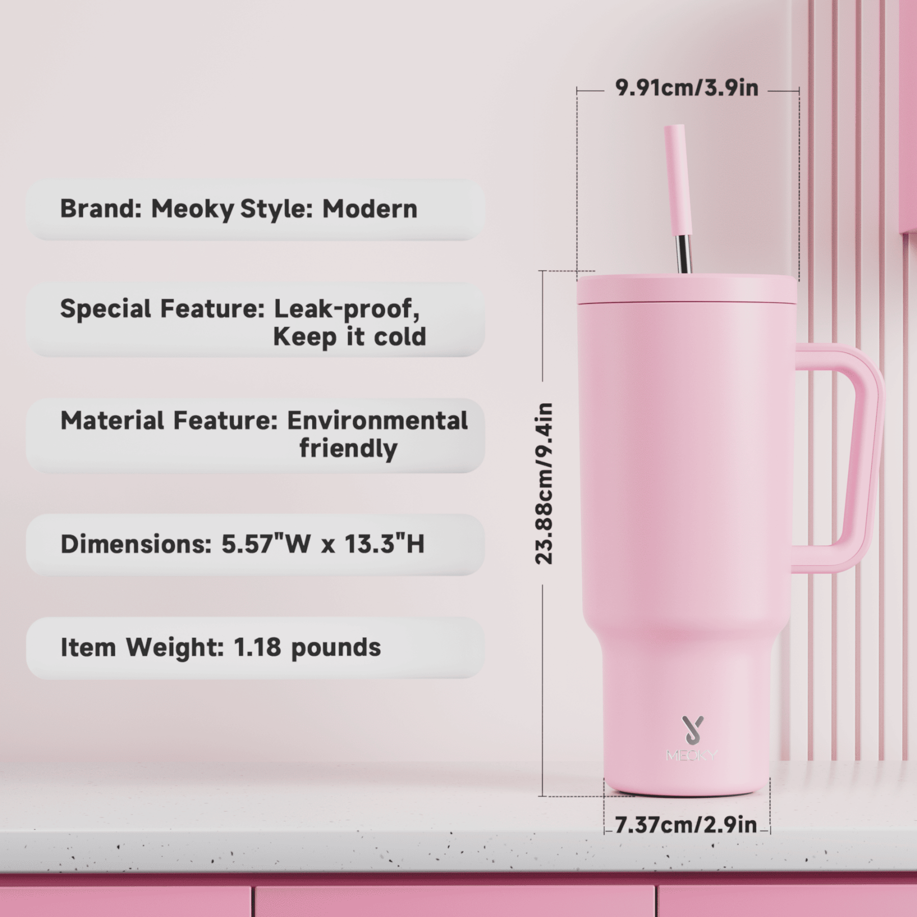 40oz Tumbler With Straw Monochrome Collection-Pale Pink