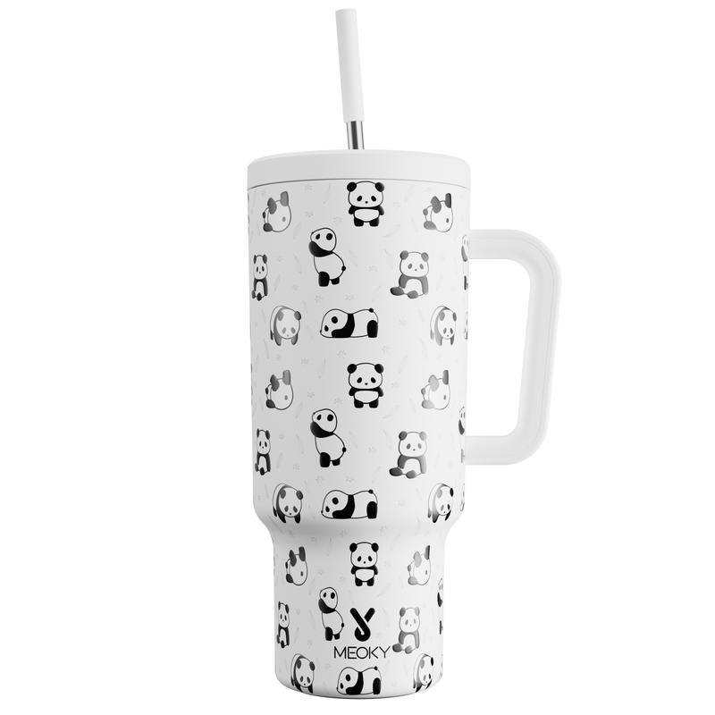 Meoky 40oz Cute Panda Print Insulated Tumbler with Handle & Straw