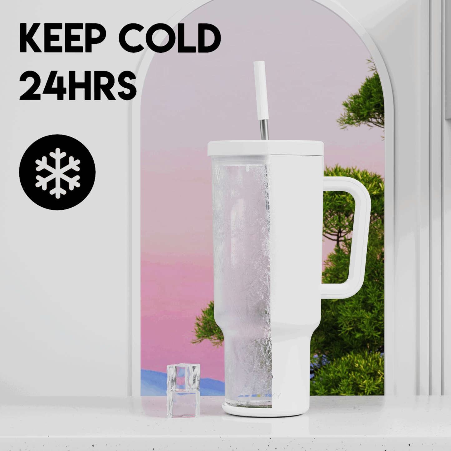40oz Tumbler With Straw Monochrome Collection-White