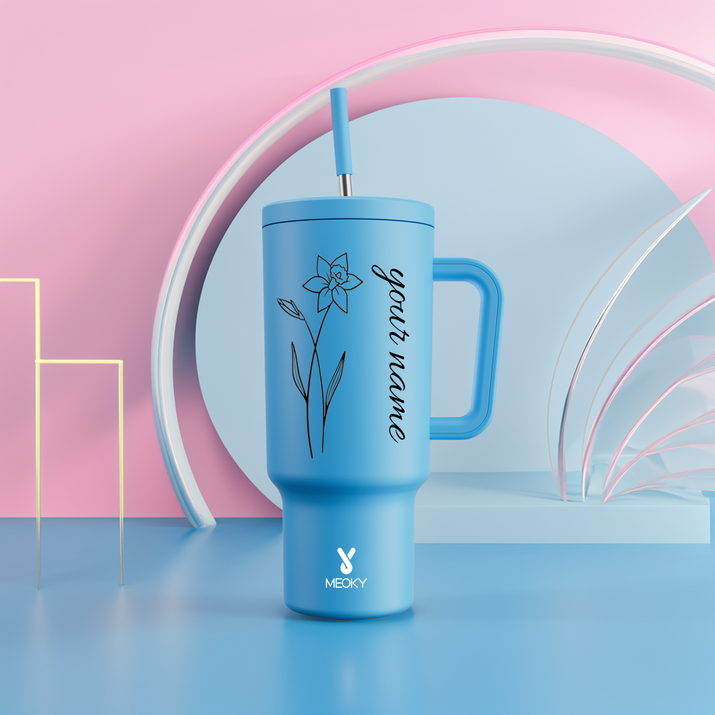 40oz Tumbler With Straw Customized - Monthly Flower