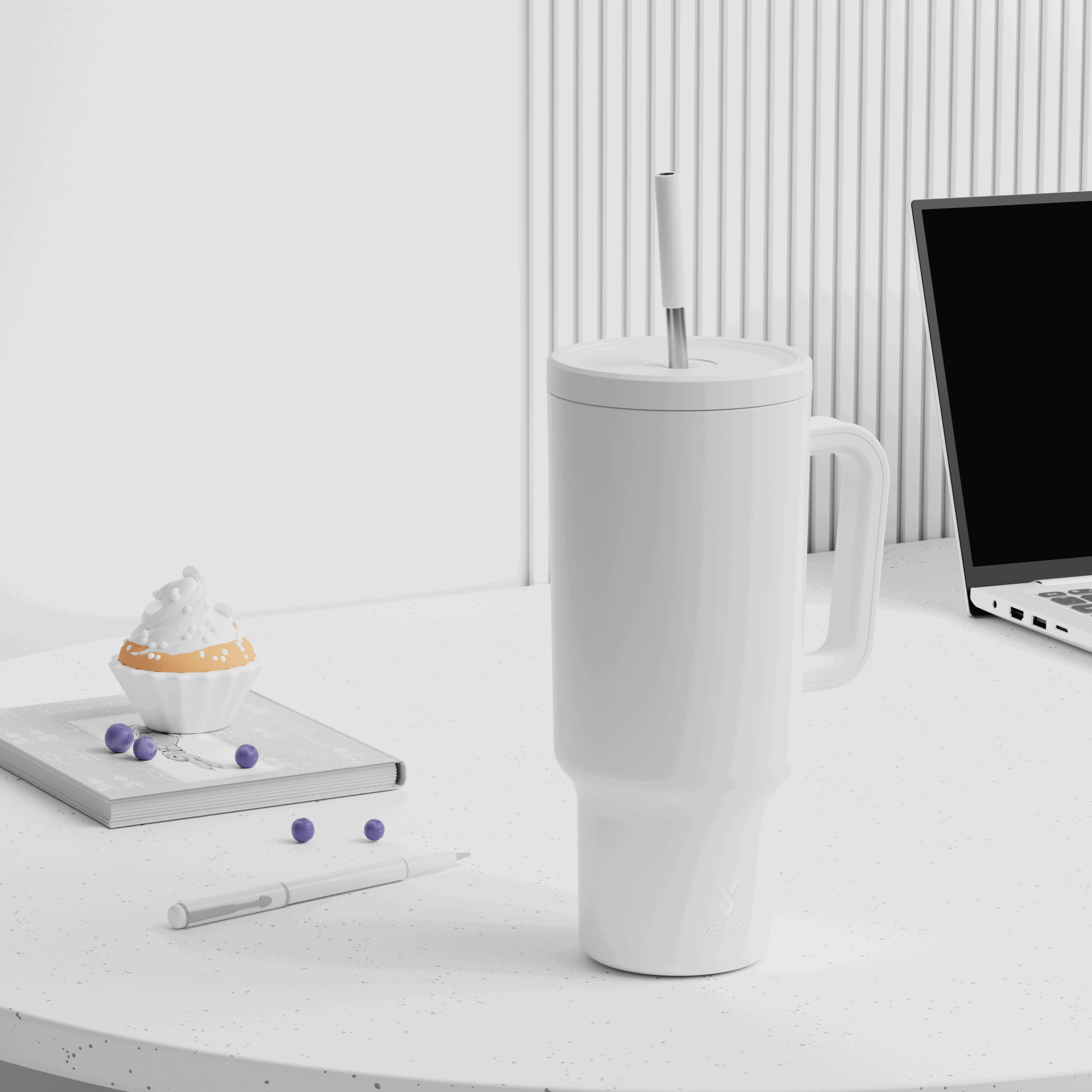 40oz Tumbler With Straw Monochrome Collection-White