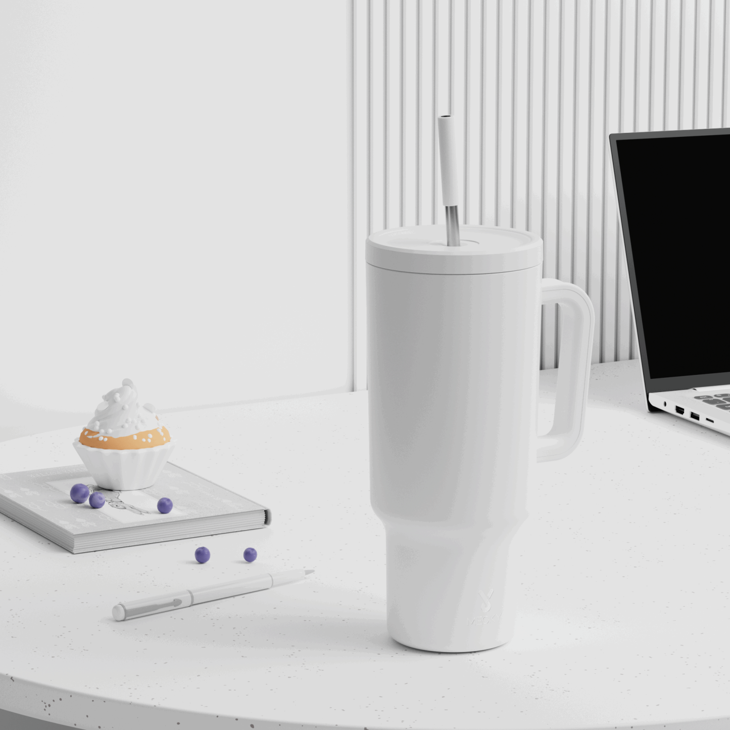 40oz Tumbler With Straw Monochrome Collection-White